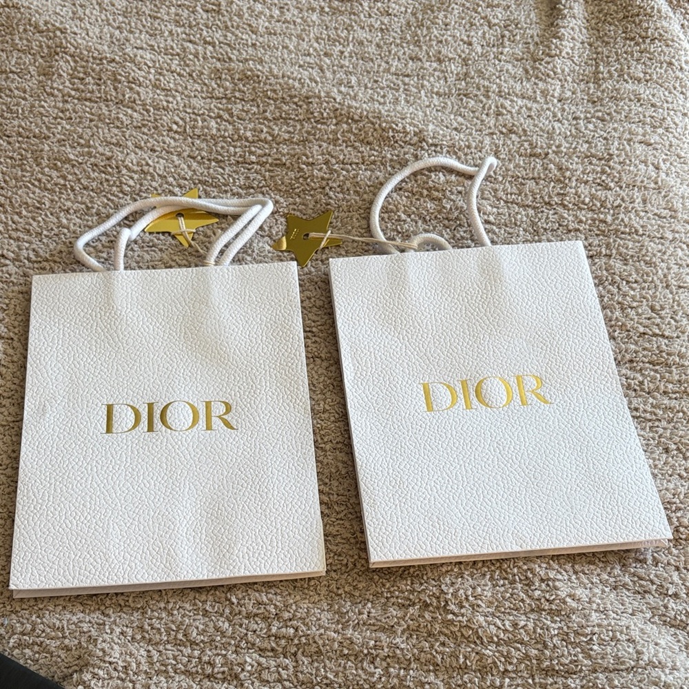 Dior White Mini Gift Bags with Gold Logo - Women Bags